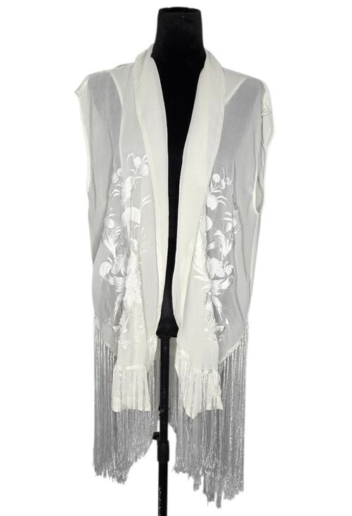 Echo & Rage Tops - Echo & Rage XL Ivory Sheer Embroidered Fringe Vest Kimono Boho Duster Festival